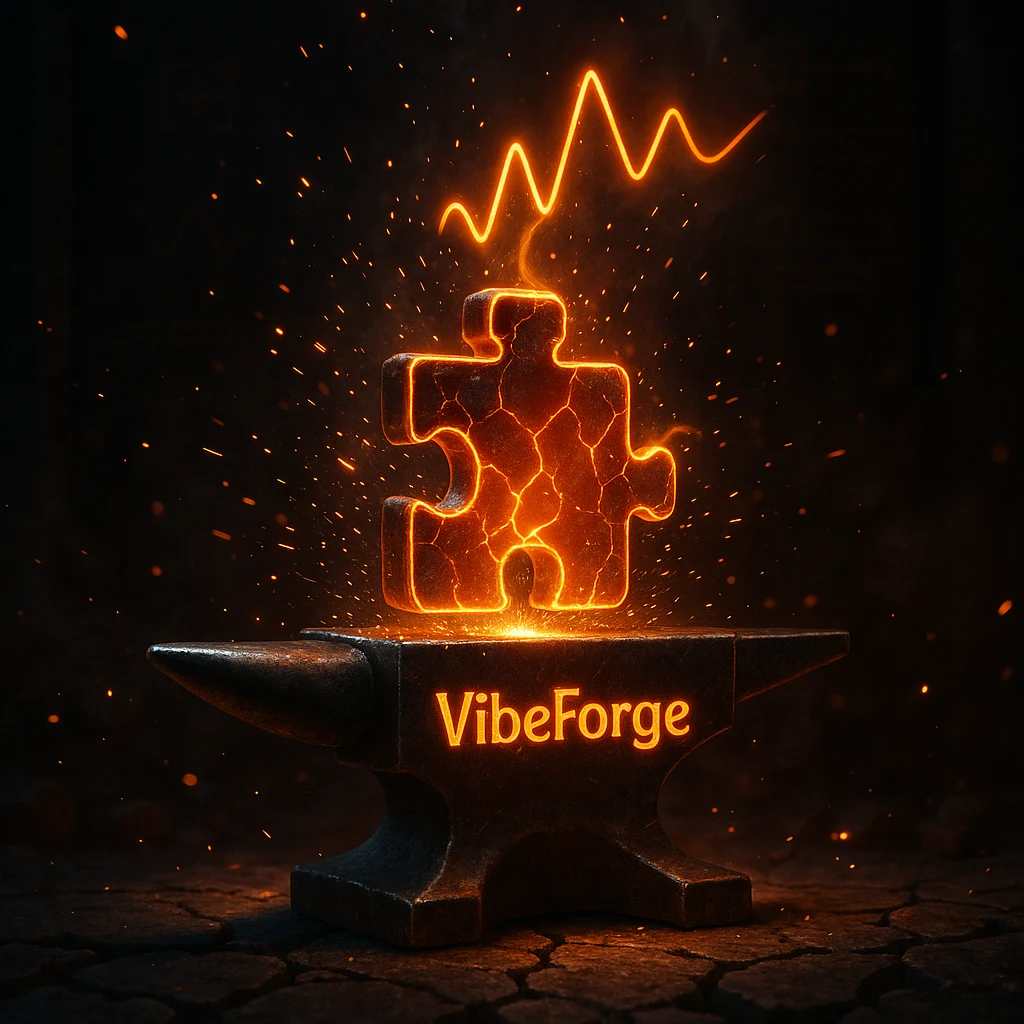 VibeForge molten puzzle and signal line